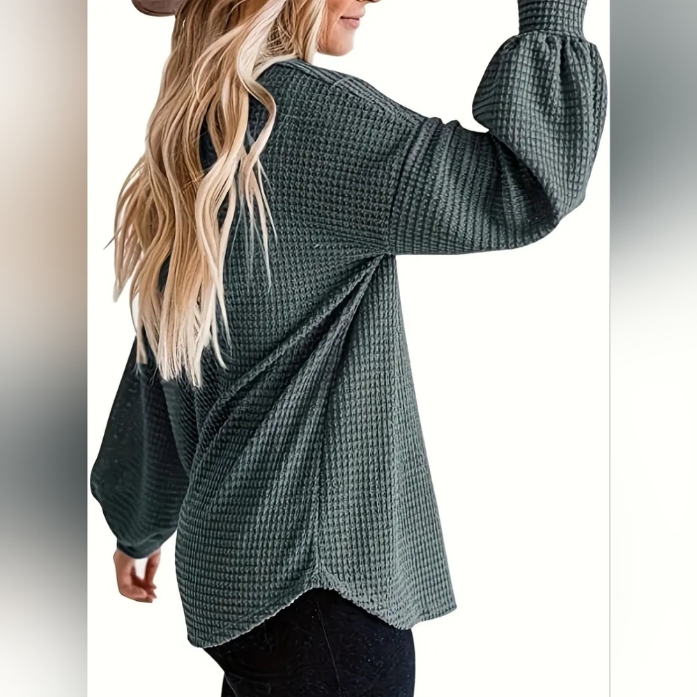 Cozy Waffle Knit Pullover - Slate Green NWTs Size 2xl - Picture 3 of 3
